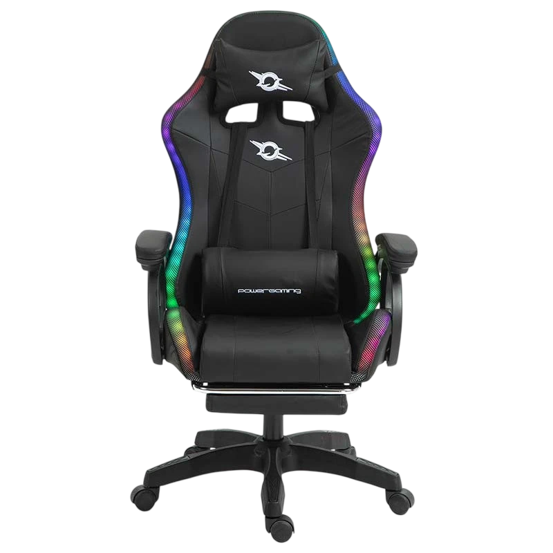 PowerGaming LED RGB Cadeira 7 pontos massagem Apoio para pés Preto